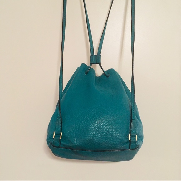 Turquoise Pebbled Leather Drawstring Backpack - Picture 5 of 7